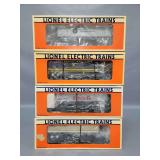 Four Lionel modern O flat cars with single trailer in original boxes