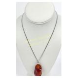 LARGE BALTIC AMBER SINGLE NUGGET ON STERLING CHAIN