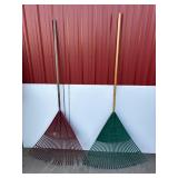 Red and green leaf rakes