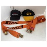 2 hats and stihl suspenders