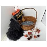 Lot: Halloween decorations, witch hat, misc.