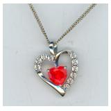 Sterling Heart Ruby Garnet Necklace 20"