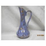 Vintage Usa Art Pottery Blue Pitcher Vase Gold