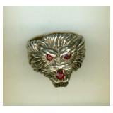 Sterling Ring S8.5 Lion Ruby Eyes