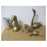 Vtg Brass Geese Swans Paper Weight Figure Lot