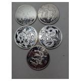 (5) .999 Fine Silver Rounds 1 ozt