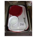 Enamelware baking dish and other assorted dishes