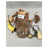 Leather Possible Bag with Attached Scrimshaw Lip H