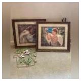 Framed Boy and Girl Cherub Prints with Welcome Wall Decor