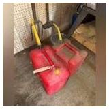 Two Red 5 Gallon Fuel Tanks