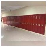 Row of Red Metal Single Tier Lockers - Recessed - Must Bring Proper Tools and Manpower to Remove - Approx. 35