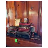 Lot of Books, including multiple dictionaries, Bible, picture frames included, jewelry holder, and a Walk and Jog Mate.