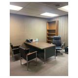 72x36x29 Inch Wood and Metal Desk with Office Furniture and a Wooden Bookcase 36x12x82 Inches