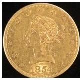 1854-S $10 GOLD LIBERTY CH AU