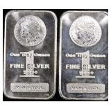 (2) 1 OZ .999 SILVER MORGAN BARS