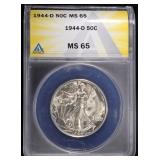 1944-D WALKING LIBERTY HALF ANACS MS-65