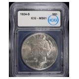 1924-S PEACE DOLLAR ICG MS61