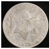 1853 3 CENT SILVER VG