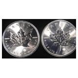 (2) 1 OZ .999 SILVER 2019 CANADIAN MAPLE ROUNDS