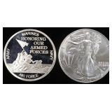 1 OZ .999 SILVER ARMED FORCES & 2024 ASE