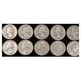 (10) 90% SILVER WASHINGTON QUARTERS