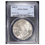 1881-S MORGAN DOLLAR PCGS MS63