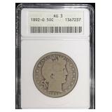 1892-O BARBER HALF DOLLAR ANACS AG-3