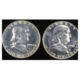 1954 & 1955 FRANKLIN HALF DOLLARS PROOF