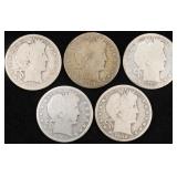 1894-S, 1900-S,05-S,06-S, 08-S BARBER HALVES AG/G