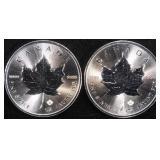 (2) 1 OZ .999 SILVER 2018 CANADIAN MAPLE ROUNDS