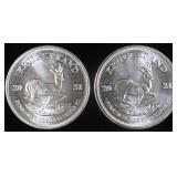 (2) 1 OZ .999 SILVER 2021 KRUGERRAND ROUNDS