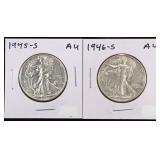 1945-S & 1946-S WALKING LIBERTY HALVES AU