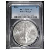 2014 AMERICAN SILVER EAGLE PCGS MS70