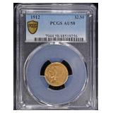 1912 $2.5 GOLD INDIAN PCGS AU-58