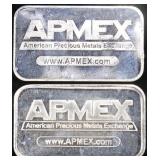 (2) 1 OZ .999 SILVER APMEX BARS