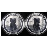 (2) 1 OZ. 999 SILVER 2017 AUST KOALA ROUNDS