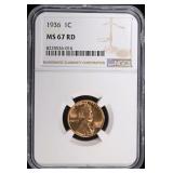 1936 LINCOLN CENT NGC MS-67 RD