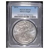 2014 AMERICAN SILVER EAGLE PCGS MS70