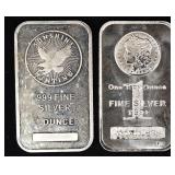 (2) 1 OZ .999 SILV BARS, SUNSHINE MINTING & MORGAN