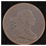 1806 LG 6, STEMS DRAPED BUST HALF CENT VF