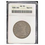 1838 CAPPED BUST HALF DOLLAR ANACS AU50