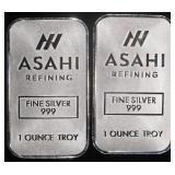 (2) 1 OZ .999 SILVER ASAHI BARS