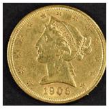 1906-S $5 GOLD LIBERTY AU