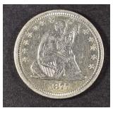 1877-CC SEATED LIBERTY QUARTER AU/BU