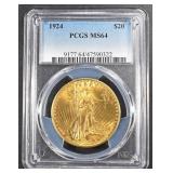 1924 $20 GOLD ST. GAUDENS PCGS MS-64