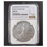 2007-W AMERICAN SILVER EAGLE NGC MS-70 BURNISHED