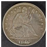 1846/HORIZ 6 SEATED LIBERTY HALF DOLLAR XF