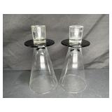 Black & Clear Finnish Glass Candle Holders