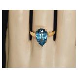 14K Yellow Gold London Blue Topaz Pear Cut Ring