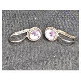 Sterling Silver Round Cut Amethyst Ear Rings